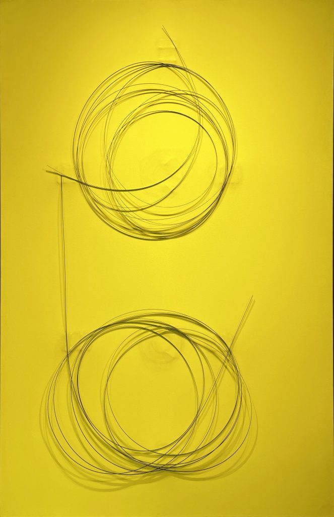 Takis, Magnetic wall, the 4th dimension, 1999, Acrylique, spirales de métal et aimants sur toile, 150 x 100 cm, Courtesy Alexandre Skinas